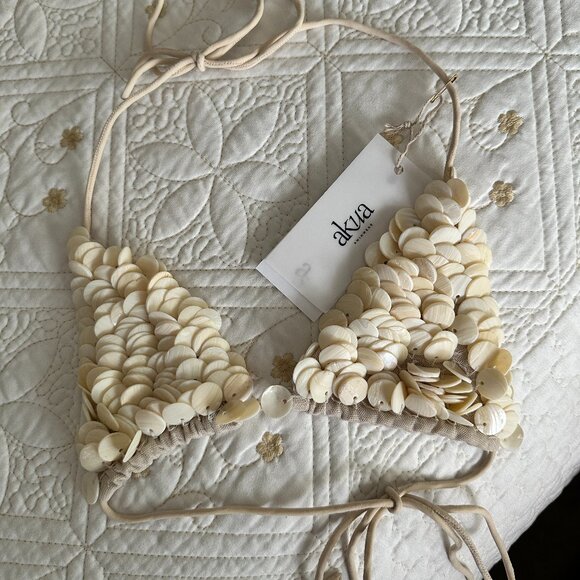 Oceanus Tops - akua Women's Beaded Triangle Bikini Top in Cream